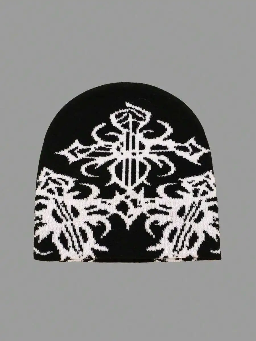 Modern Geometric Pattern Acrylic Knit Beanie for Everyday Streetwear and Casual Cold Weather Style