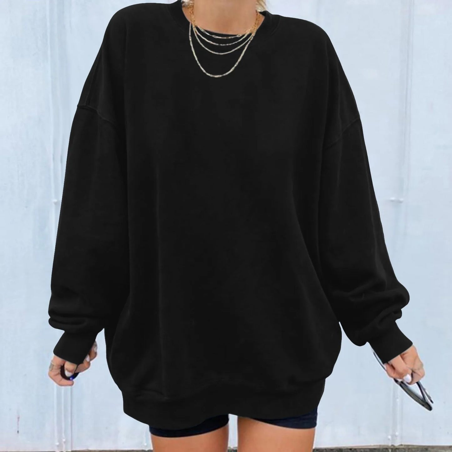 Women's Oversized Drop Shoulder Pullover Sweatshirt for Relaxed Everyday Casual Streetwear Style