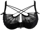Deep Crimson Sheer Mesh Underwire Lingerie Set with Architectural Strappy Chest Detailing