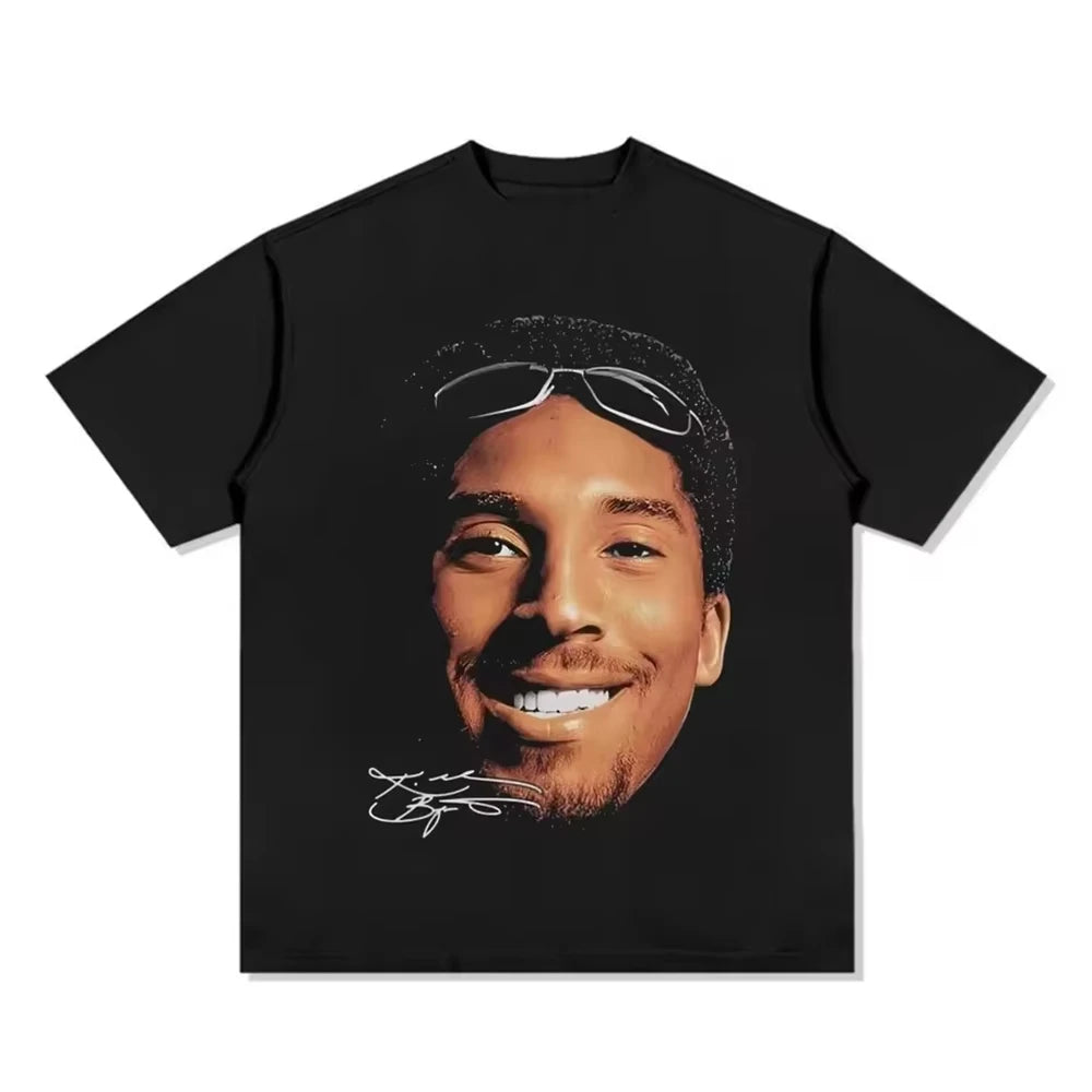 Oversized Portrait Graphic Cotton T-Shirt with Retro Urban Streetwear Styling