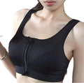 Sleek Black Front-Zip Athletic Sports Bra with Wide Shoulder Straps