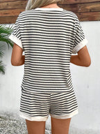 Striped Batwing Sleeve Top and Shorts Casual Summer Co-Ord Set