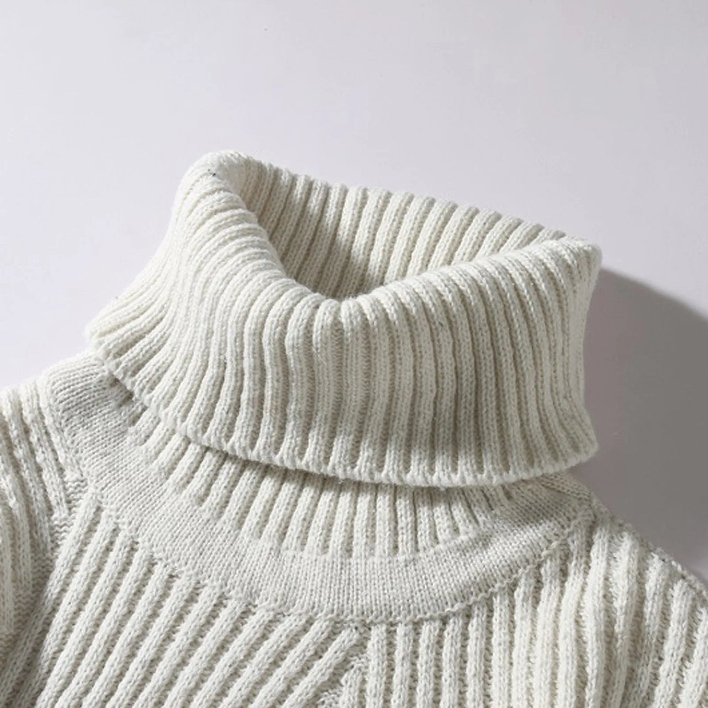 Unisex Ribbed Turtleneck Knit Pullover Sweater With Relaxed Minimalist Silhouette
