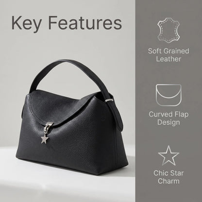 Soft Genuine Leather Bowling Shoulder Bag with Structured Luxury Everyday Design