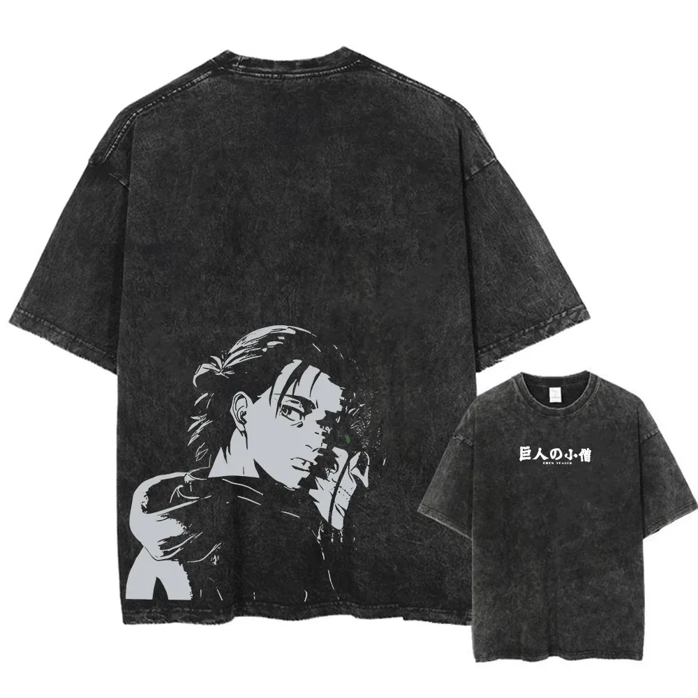Minimalist Anime Goth Oversized Tee with Dark Manga Portrait Artwork