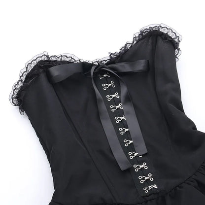 Layered Gothic Mini Dress with Mesh Sleeves and Alternative Fashion Details