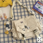 Large Capacity Nylon Crossbody Messenger Bag with Utility Pocket Streetwear Design