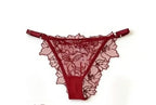 Embroidered Sheer Floral Lace Demi-Cup Bra and Matching Low-Rise Thong Set