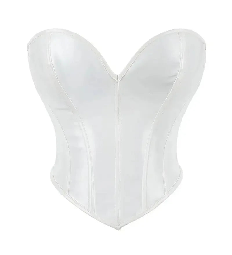 Sleek White Glossy Strapless Bustier with Deep Plunge Neckline