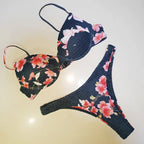 Vibrant Green Floral Underwire Bikini with Ruched Texture