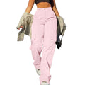 Women's High Waist Wide Leg Utility Trousers with Pocket Casual Streetwear Style