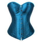 Luminous Teal Satin Overbust Corset with Front Metal Busk