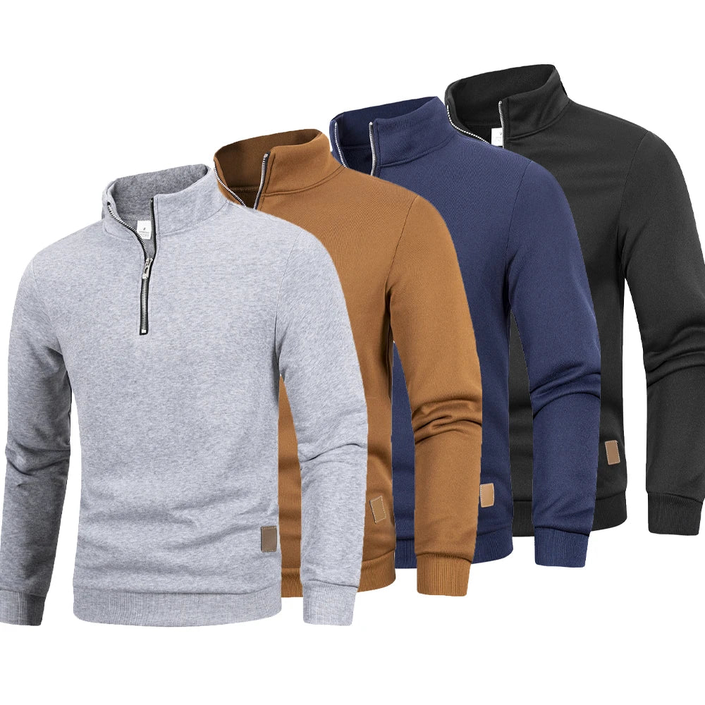 Men's Quarter Zip High Neck Minimalist Knit Casual Sweater Pullover