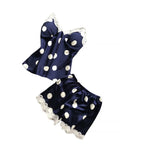 Classic Polka Dot Satin-Finish Camisole and Shorts Sleep Set with Scalloped Lace Trim