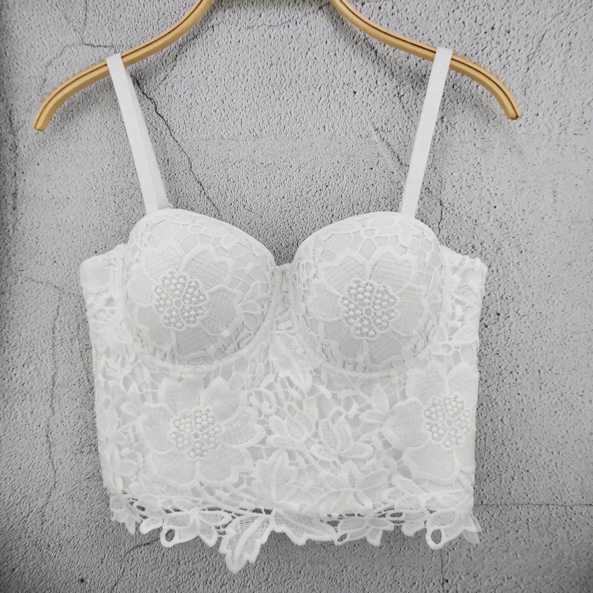 Floral Lace Bustier Top with Embroidered Detailing and Structured Cups