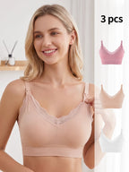 Wire-Free Seamless Nursing Bra with Delicate Scalloped Lace Trim