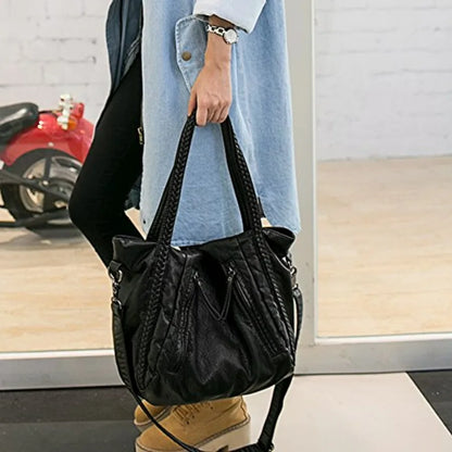 Oversized Slouchy Hobo Shoulder Bag with Soft Leather Look Finish
