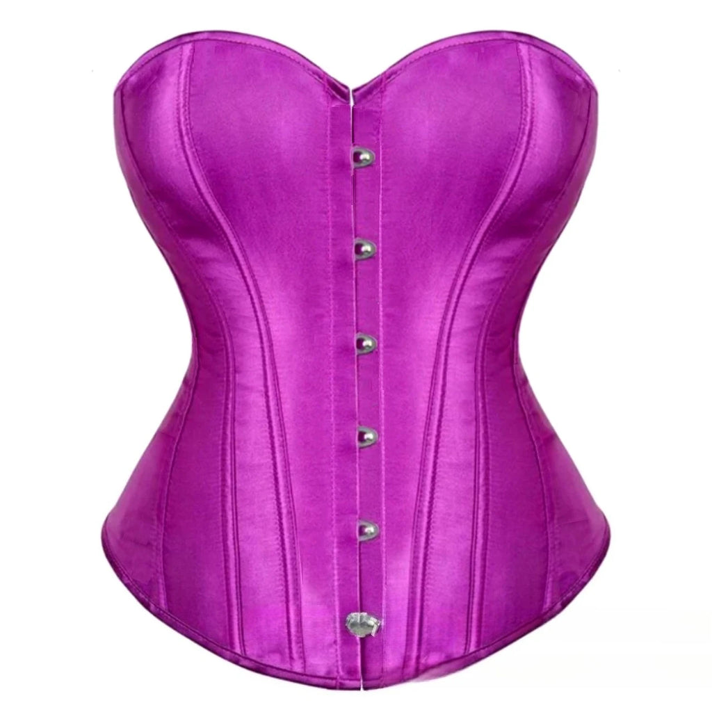 Vibrant Pink Satin-Finish Overbust Corset with Structural Seaming