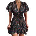 Floral Wrap Style Mini Dress with Ruffle Hem and Short Sleeves