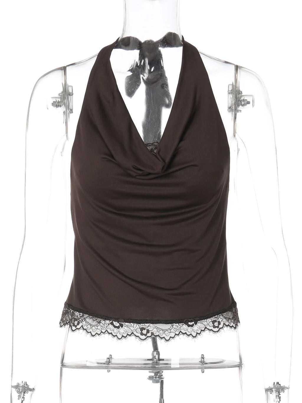 Ruched Halter Lace Crop Top with Open Back Contemporary Party Streetwear Style