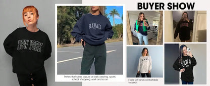 Women's Oversized Embroidered Crew Neck Sweatshirt with Drop Shoulders for Modern Streetwear Fashion