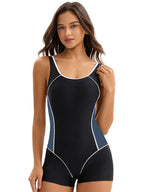 Athletic Contrast-Piping One-Piece Swimsuit with Geometric Side Panels