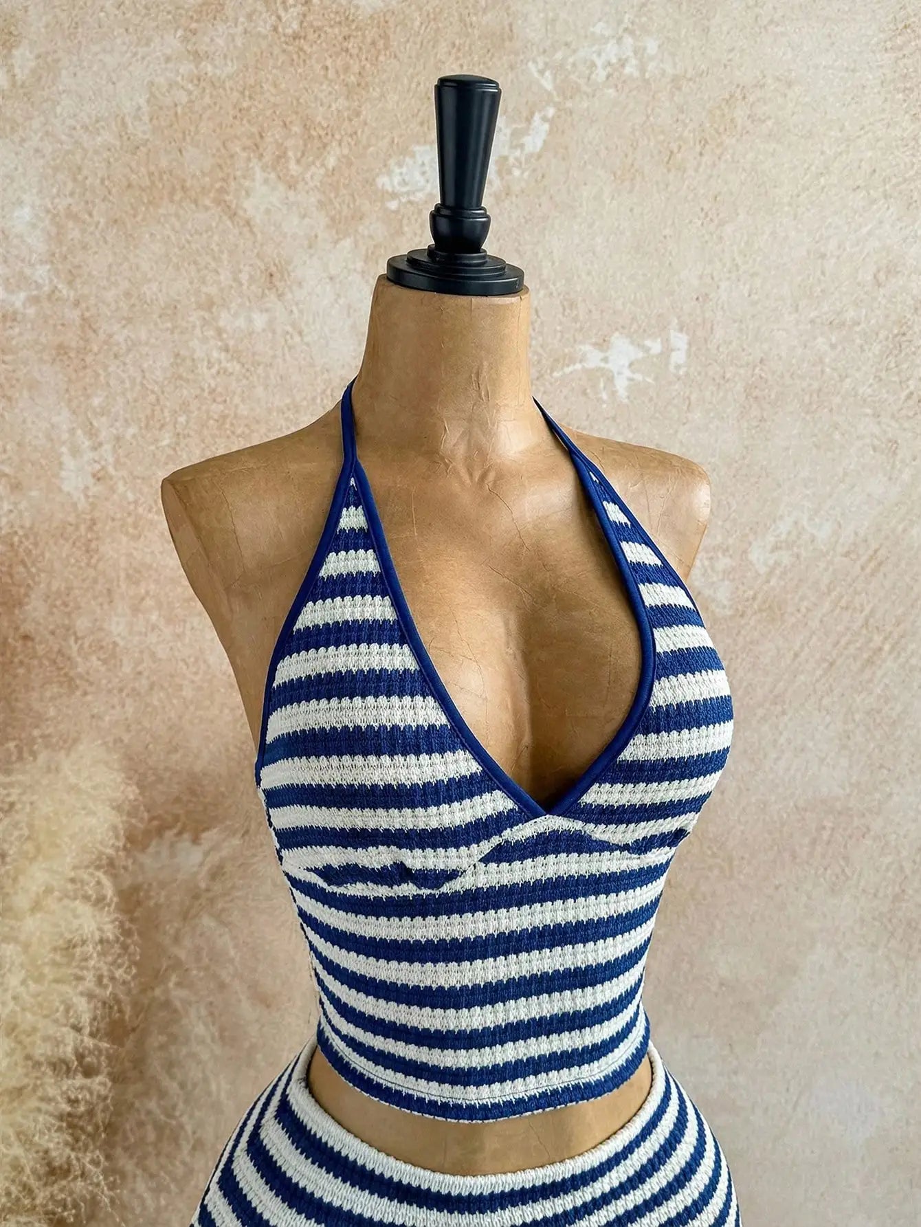 Striped Halter Crop Top and Mini Skirt Beach Co-Ord Set