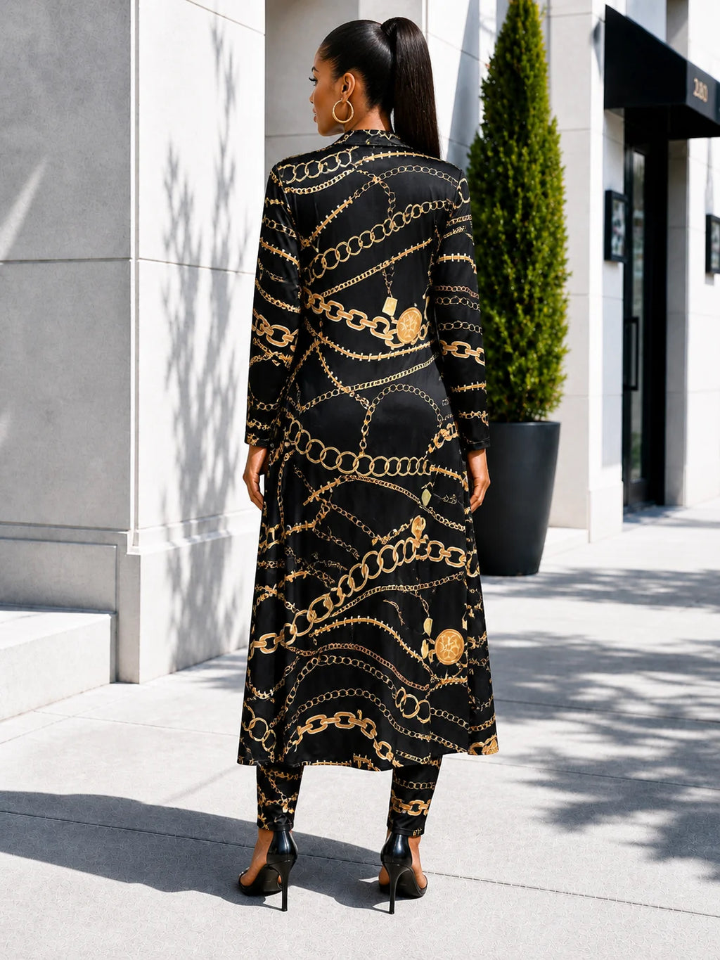 Women's Printed Longline Cardigan and Slim Pants Co-Ord Set