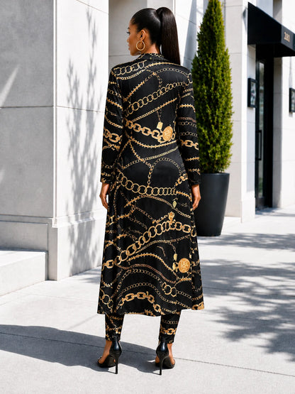 Women's Printed Longline Cardigan and Slim Pants Co-Ord Set
