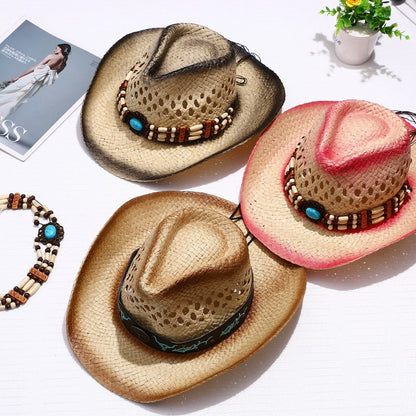 Wide Brim Straw Cowboy Hat with Decorative Band for Summer Outdoor and Festival Style