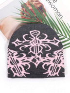 Abstract Jacquard Acrylic Knit Beanie for Modern Streetwear Casual Winter Everyday Fashion Style