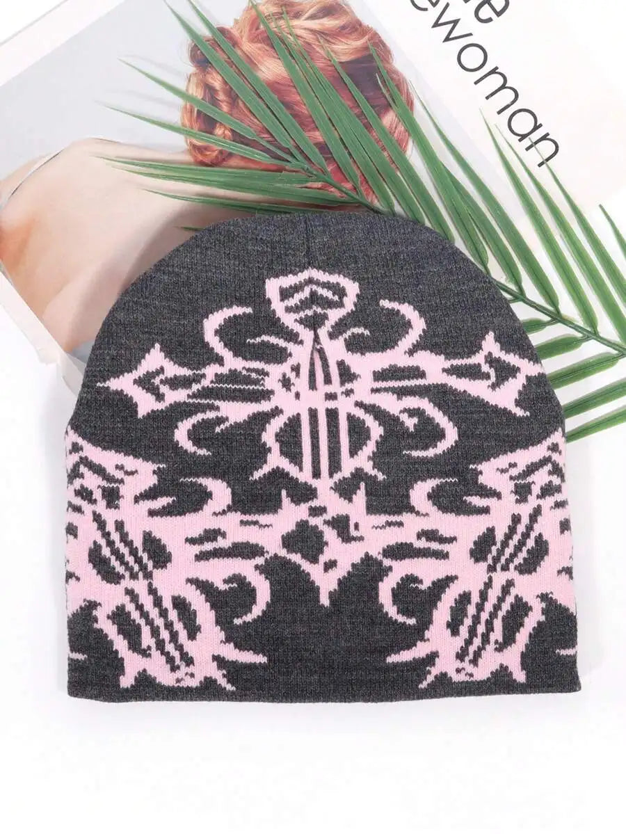 Abstract Jacquard Acrylic Knit Beanie for Modern Streetwear Casual Winter Everyday Fashion Style