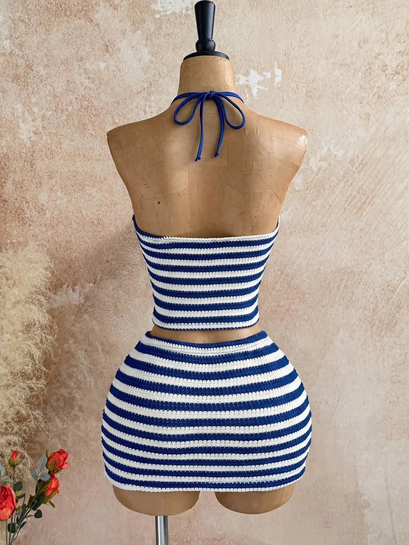 Striped Halter Crop Top and Mini Skirt Beach Co-Ord Set