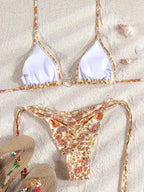 Vintage-Inspired Warm Floral Print Triangle String Bikini