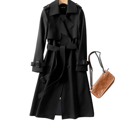 Women's Long Belted Trench Coat with Structured Silhouette for Contemporary Outerwear Styling