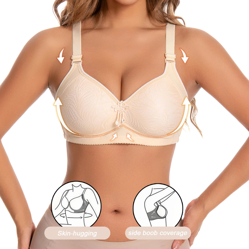 Six-Piece Wire-Free T-Shirt Bra Set with Lace Trim and Center Tassel