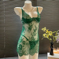 Emerald Green Sheer Floral Lace Mini Dress with Defined Cups