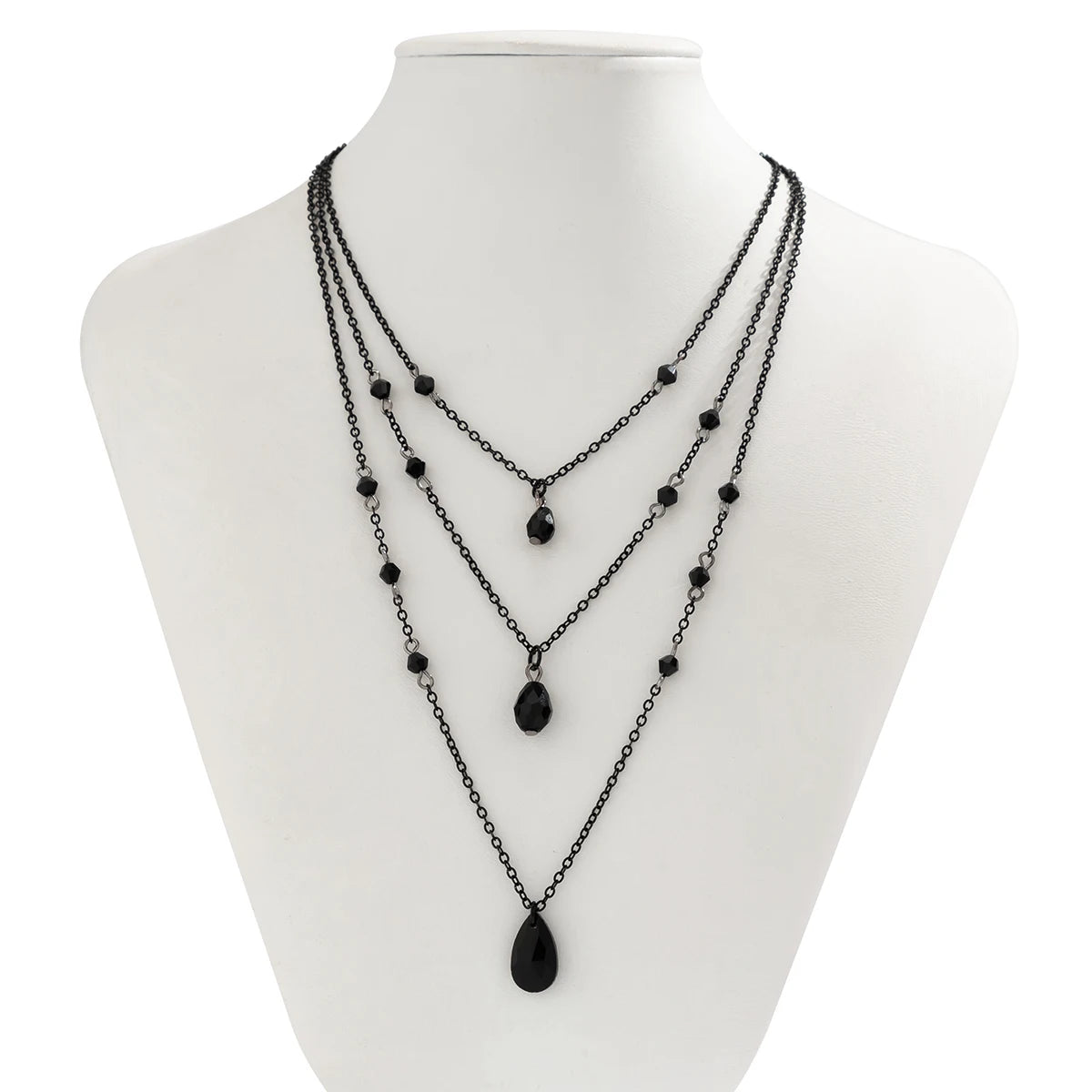 Layered Crystal Drop Necklace Set for Gothic Y2K and Dark Feminine Fashion Styling