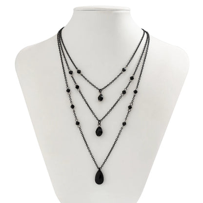 Layered Crystal Drop Necklace Set for Gothic Y2K and Dark Feminine Fashion Styling