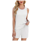Ribbed Sleeveless Top and Drawstring Shorts Casual Co-Ord Set