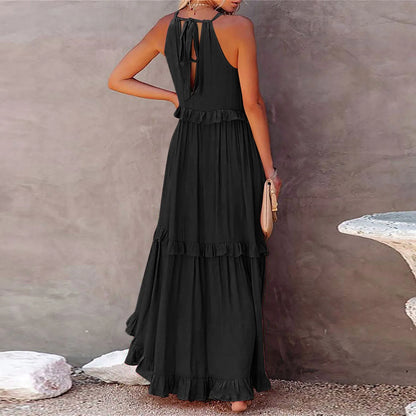 Tiered Ruffle Hem Flowing Feminine Alternative Maxi Dress