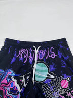 Men's Graphic Print Athletic Shorts with Relaxed Fit and Casual Beachwear Style
