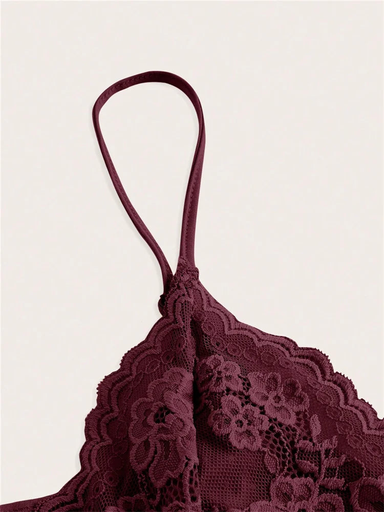 Lace Trim Bow Front Crop Cami with Ruched Slim Fit Streetwear Style