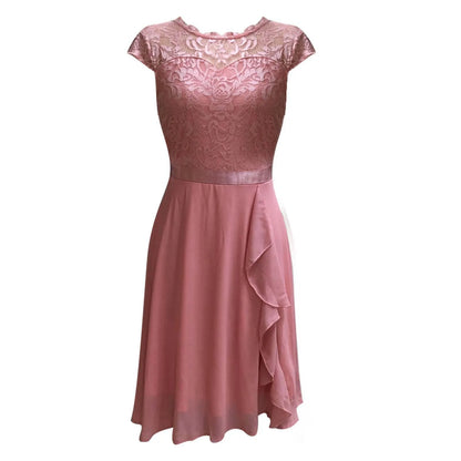 Lace Panel Ruffle Hem Feminine Alternative Midi Dress