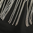 Rhinestone Fringe Bustier Crop Top with Spaghetti Straps and Glam Party Styling