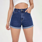 Women's High Waist Denim Style Shorts with Raw Hem Relaxed Contemporary Streetwear Design