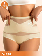 High-Waisted Geometric Mesh Panel Brief with Solid Base