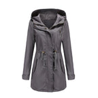 Women's Hooded Drawstring Longline Windbreaker Jacket with Lightweight Streetwear Outdoor Style