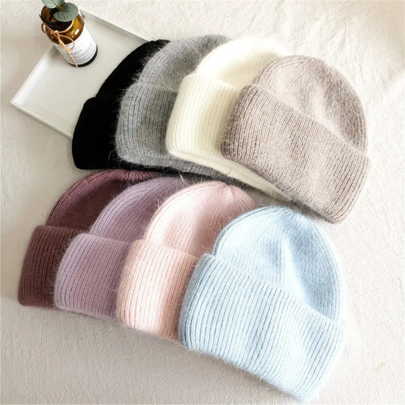 Soft Rabbit Fur Blend Acrylic Knit Beanie for Everyday Winter Casual Fashion and Comfort