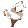 Mixed-Media White Lace Top and Leopard Print String Bikini